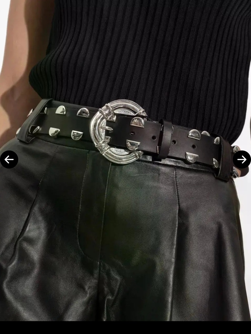 IRO Paris Studded Circular Buckle Belt Black Leather SZ 80/Medium NWT